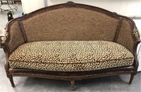 Settee with Carved Wood and Leather Accents