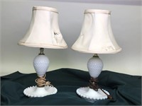 2 White Hobnail Lamps