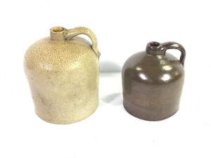 Pair of Antique Stoneware Squat Handled Jugs