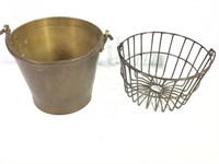 Vintage Brass Bucket & Small Egg Basket