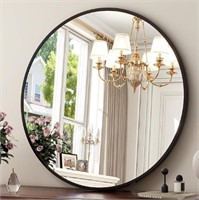 Xramfy 24in Round Black Metal Wall Mirror