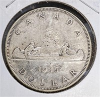 1936 Canadian Silver $1 Dollar Coin