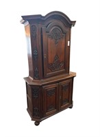 French Carved Clipped Corner Step Back Cabinet
