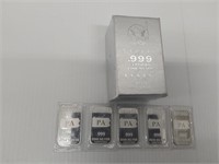 (5) 1 ozt .999 PA silver bars