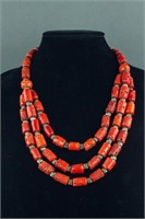 Chinese Red Coral Double Necklace