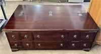Wooden Coffee Table Trunk w/ Drawers & Metal