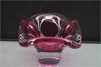 Murano Clear to Cranberry Rolled Edge Trinket Dish