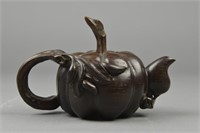 Chinese Carved Rosewood Tea Pot Lobed Form NR