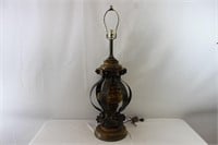 Large Vintage Metal & Wood Lamp