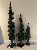 Three-piece lighted Christmas trees Folk Art Style