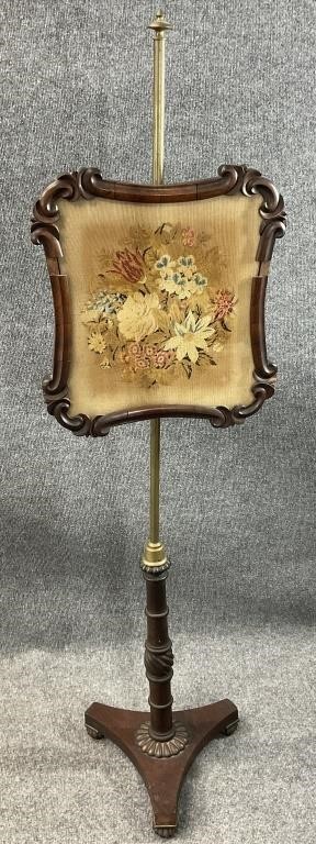 Antique Victorian Needlepoint Pole Screen