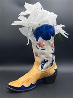 Ceramic Floral Cowboy Boot Vase