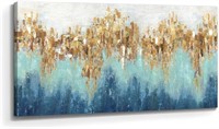 Double Trees Blue Abstract Wall Art Canvas 48"x24"