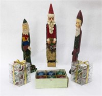 Christmas Ornaments, 1960's Bulbs, Wood Santa's