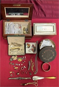 Estate Jewelry/Button/Pin/Jewelry Boxes and more: