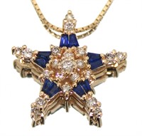 14kt Gold Natural Sapphire & Diamond Necklace