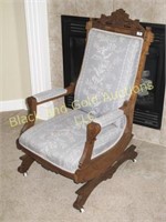 Ornately Carved Rocking Chair w/ Fabric Seat/Back