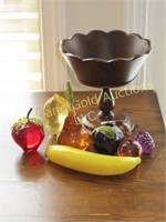 8-inch Wooden Compote w/ Resin Fruit