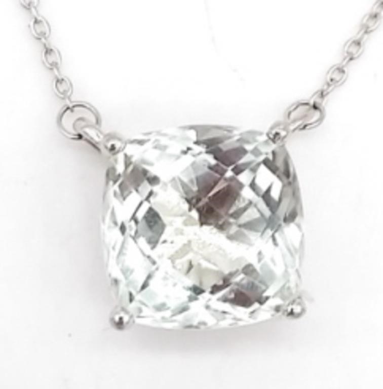 (WX) Sterling Silver With Aquamarine Necklace