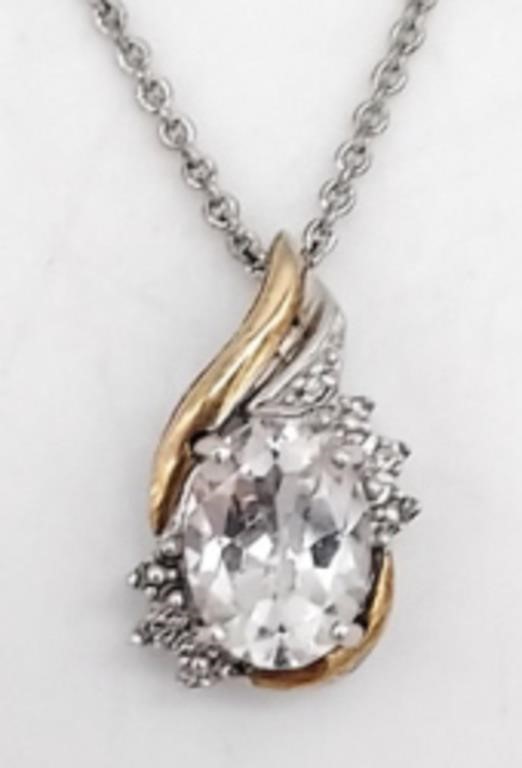 (WX) Sterling and 10K Topaz & Diamond Necklace