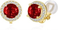 Gold-pl 4.08ct Ruby & White Topaz Clip On Earrings