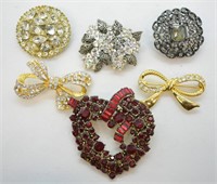 6 pcs. Vintage Costume Rhinestone Brooches