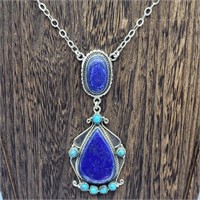 STERLING SILVER LAPIS LUZILI & TURQUOISE NECKLACE