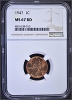 1947 LINCOLN CENT, NGC MS-67 RED