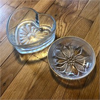 (2) Glass Dishes - Heart Shaped & Floral