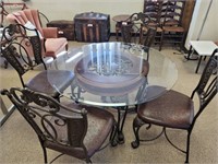 GLASS TOP TABLE & 4 CHAIRS - 48" DIAMETER