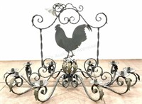 Wrought Iron Hanging Rooster Candelabra