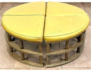 (4pc) Mid Century Round Wood Sectional Ottoman