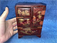 Vtg miniature Japanese lacquer wardrobe - 6in tall