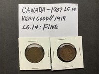 Coin - Canada 1907, 1919 LG 1cant VG-F