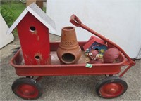 Old child's wagon, bird house, misc.