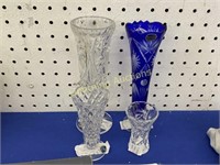 FOUR CRYSTAL BUD VASES