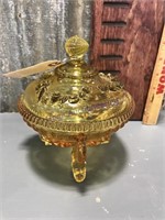Footed seashell candy dish, clear amber