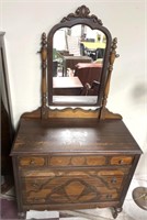 Vintage three drawer dresser with vanity mirror