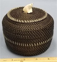 Baleen basket with white decorations 5" tall x 5"