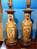 Pair of Oriental Art Lamps W/ Shades