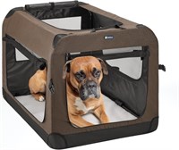 Veehoo Folding Soft Dog Crate, 3-Door, Brown
