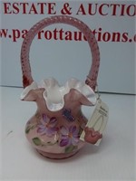 Fenton glass ruffled basket painted by miller