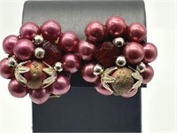 Vintage MIJ Fuchsia Cluster Bead Earrings