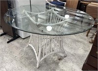 White Painted Bamboo Round Glass Table