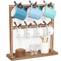 WF9720  Puricon Wood Mug Holder, 2 Tier Shelf -Oak