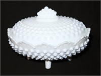 Fenton hobnail footed covered dish