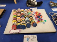 OVER 300 ASSORTED POKER CHIPS AND COLORED TOKENS