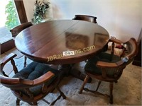 ETHAN ALLEN DARK PINE DINING TABLE AND 4 CHAIRS
