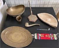 Lot of Persian Brass Items & Inlaid Pen + Pipe