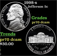 Proof 1998-s Jefferson Nickel 5c Grades GEM++ Proo